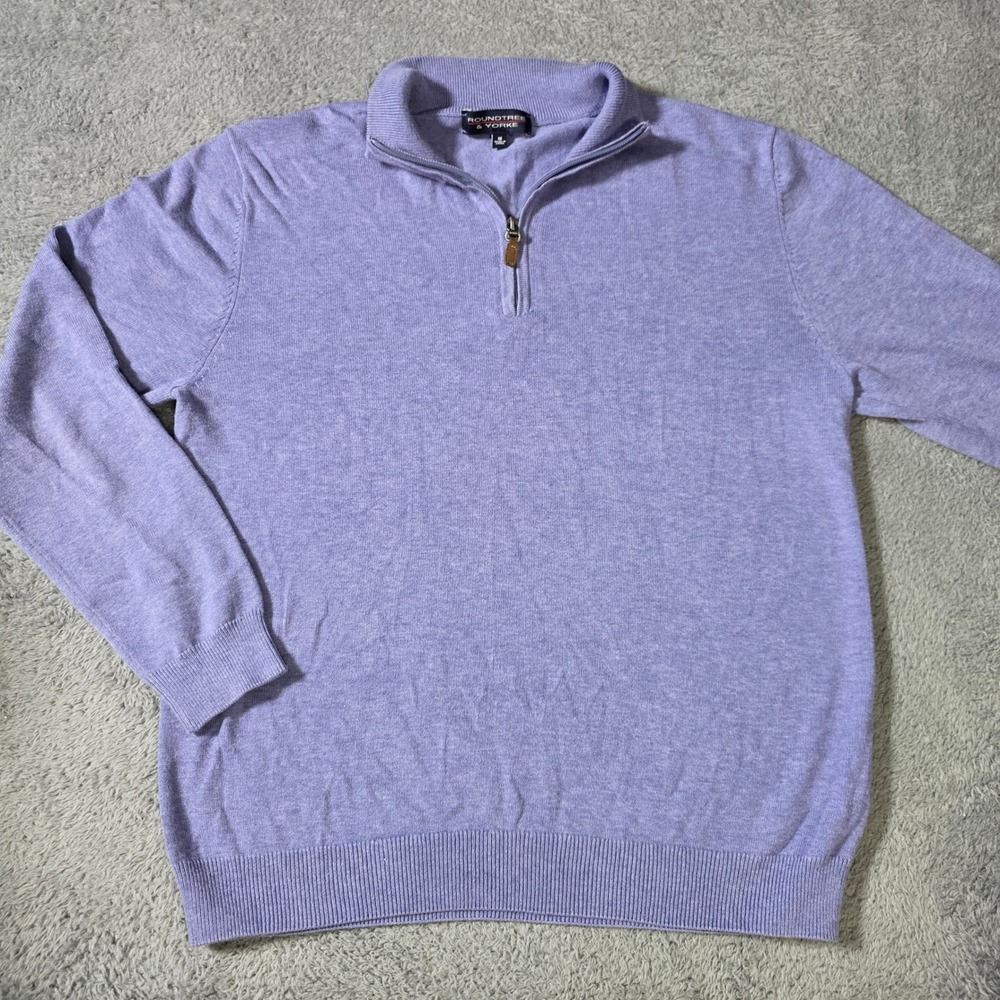 Roundtree & Yorke Mens M Quarter Zip Sweater Lavender Purple Cotton Blend Knit
